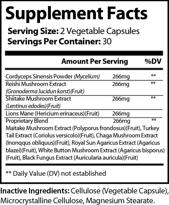 GMA Max Mushroom Immune Booster supplement facts label